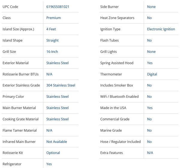 Fire Magic 4-Foot Fully-Assembled Outdoor Kitchen BBQ Island with 16-Inch E251i 110v Electric Grill, Double Drawer & Refrigerator