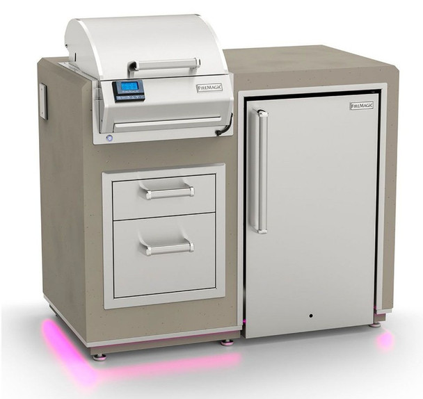 Fire Magic 4-Foot Fully-Assembled Outdoor Kitchen BBQ Island with 16-Inch E251i 110v Electric Grill, Double Drawer & Refrigerator