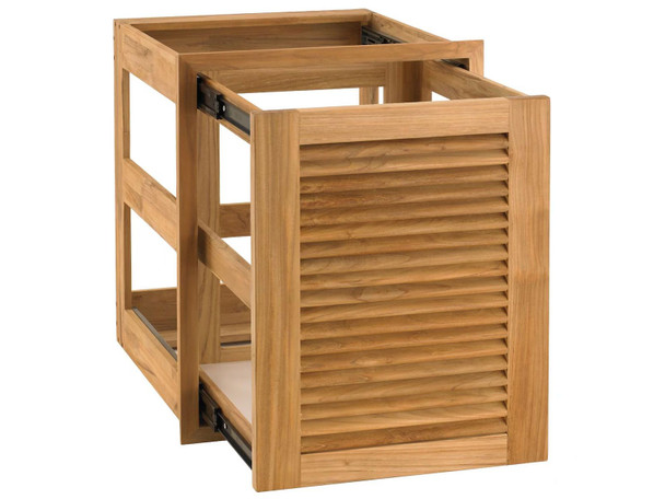 Pacific Teak Millworks 18-Inch Louvered Panel Teak Wood Dual Waste Can/LP Tank Pullout - 	POHDL-18L