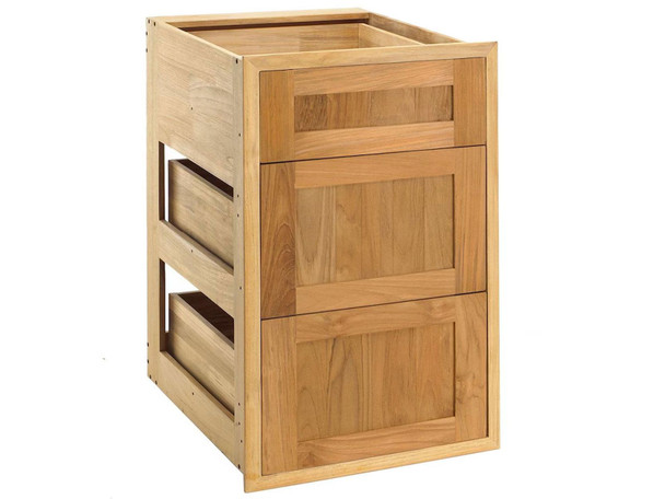 Pacific Teak Millworks 18-Inch Shaker Panel Teak Wood Triple Drawer - UD3V-18S