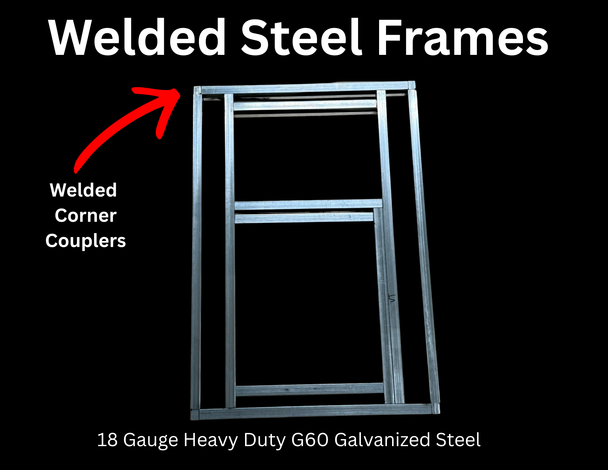 end zone welded 18 gauge g60 galvanized steel frame with welded corner couplers designed to fit the True Flame single drawer and single door