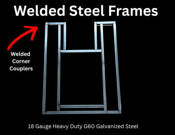 end zone welded 18 gauge g60 galvanized steel frame with welded corner couplers designed to fit the True Flame Side Burner outdoor kitchens