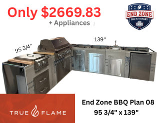 end zone bbq kitchen plan 08 featuring true flame grills and components