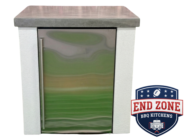 End Zone BBQ Kitchens 22" Fridge Module with White Stucco and GFRC Concrete Counters
