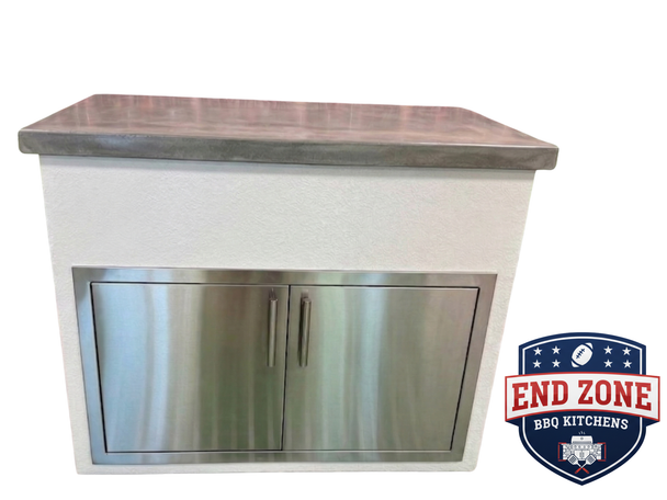 End Zone BBQ Kitchens 3ft Dry Storage Pantry Module with White Stucco and GFRC Concrete Counters