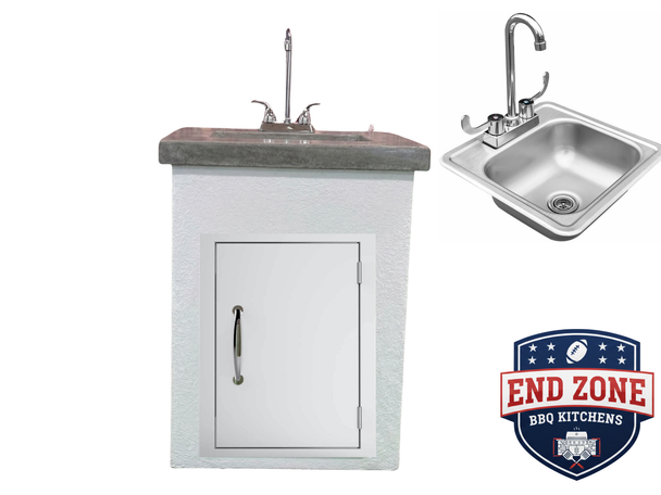 End Zone BBQ Kitchens 15" Sink Module with White Stucco and GFRC Concrete Counters