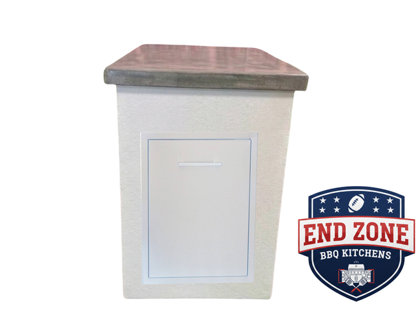 End Zone BBQ Kitchens Single Trash Drawer Module with White Stucco and GFRC Concrete Counters