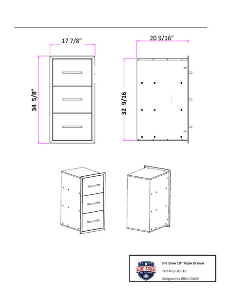 End Zone 18" Triple Drawers (Fully Enclosed)