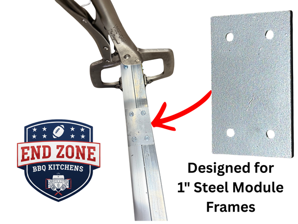 End Zone BBQ heavy duty module connector plate installed on 1 inch steel frame