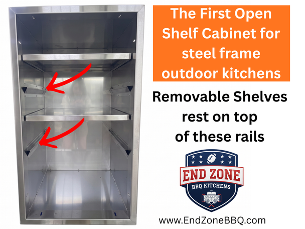 the first open shelf stainless steel cabinet designed for outdoor kitchen frames