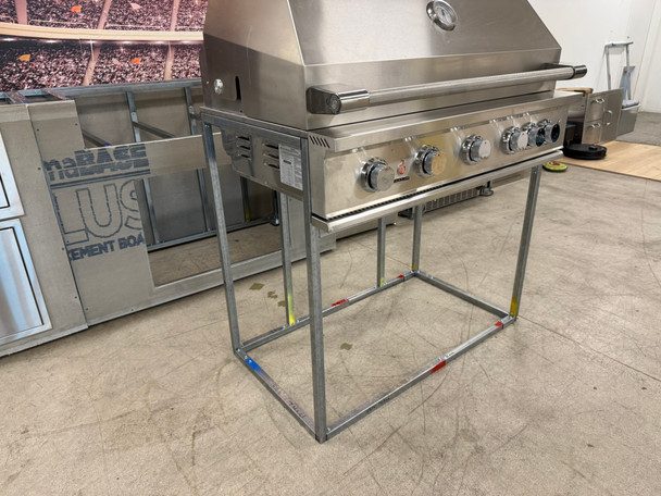 true flame bbq grill supported with the end zone bbq telescoping module frame front view