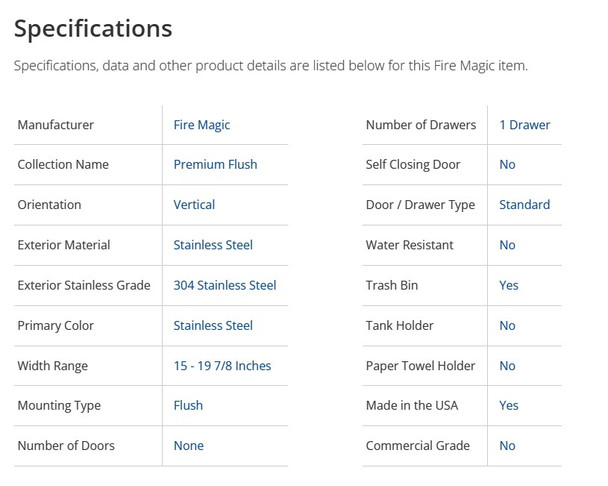 Fire Magic Built-In Double Trash Cabinet - 53820DSC