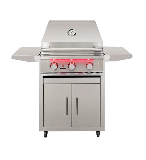 TrueFlame Stainless Deluxe Cart & TrueFlame 25-Inch 3 Burner Grill - TF25 + CART-TF-25DC