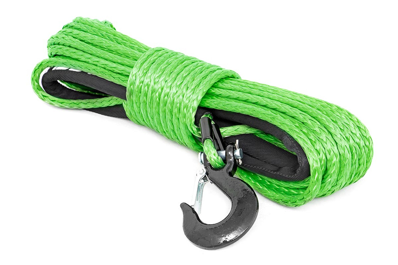 Synthetic Rope 85 Feet Rated Up to 16,000 Lbs 3/8 Inch Includes Clevis Hook  and