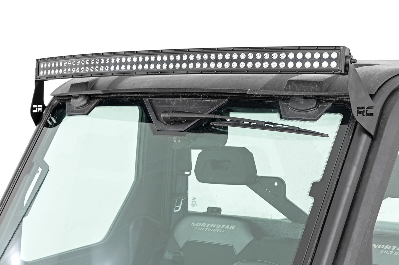 LED Light Front Mount 50 Inch Single Row Black Pair with Factory Wiper  14-22 Polaris Ranger 1000XP Rough Country