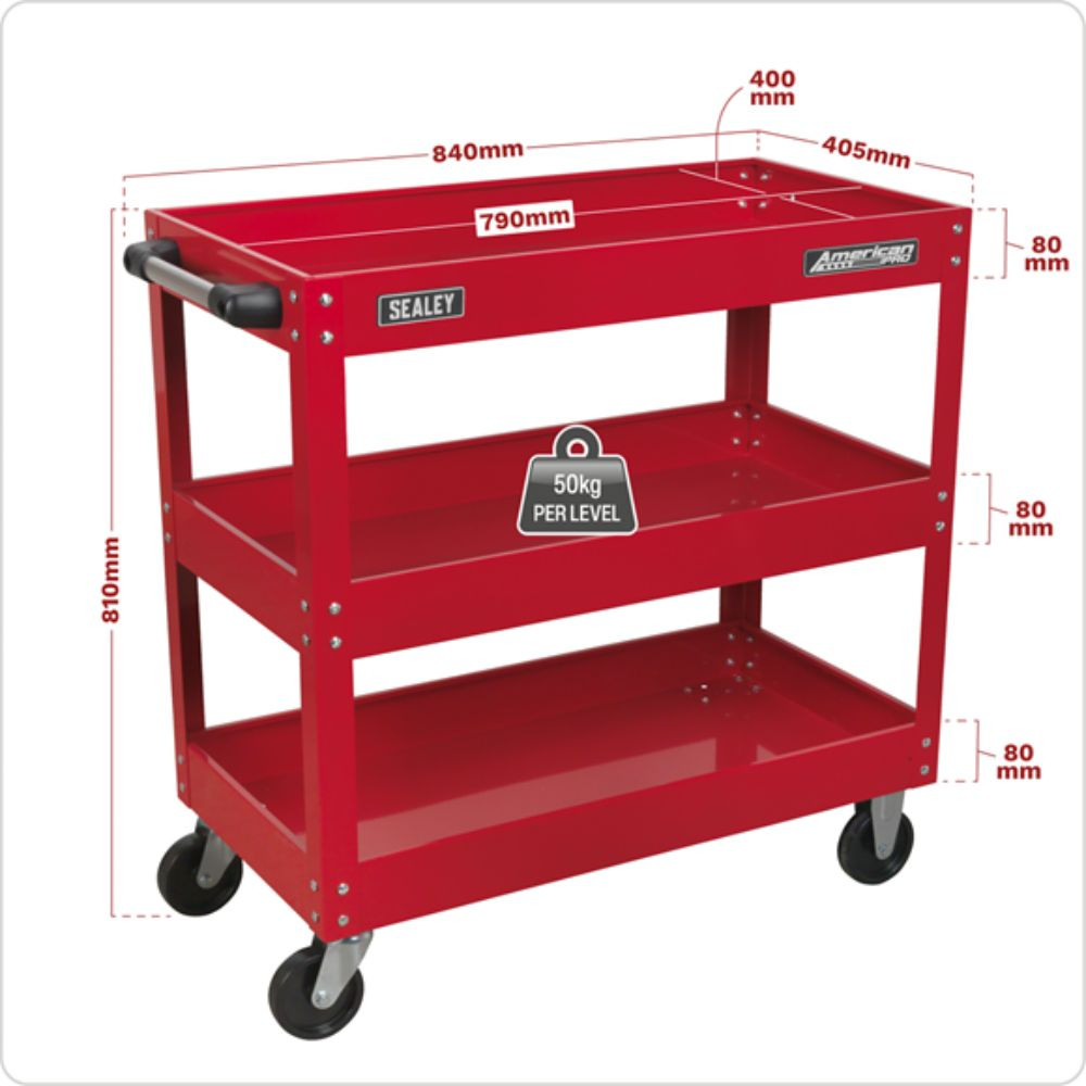 Workshop Trolley 3-Level Heavy-Duty CX108 | toolforce.ie