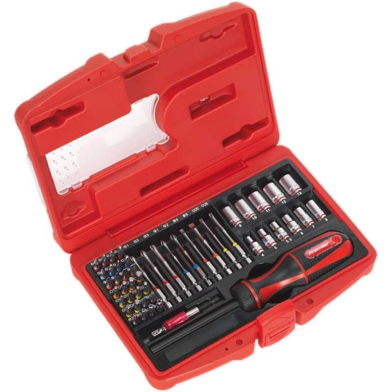 Sealey 51pc Fine Tooth Ratchet Screwdriver Socket & Bit Set AK64903