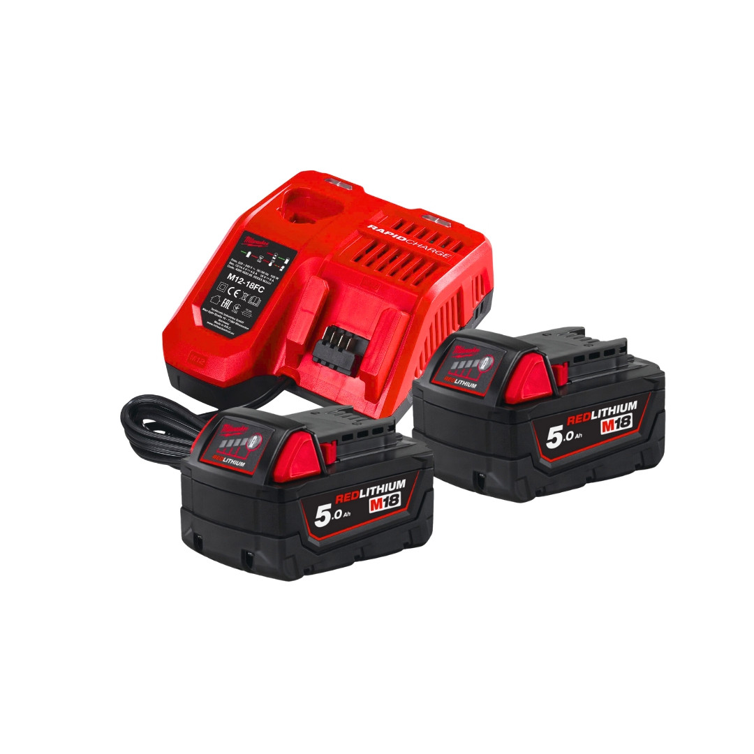 Milwaukee M18 5Ah Battery x2 Fast Charger Kit M18NRG-502