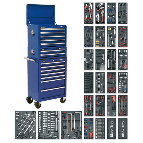 Tool Chest Combination 14 Drawer with Ball Bearing Slides - Blue & 1179pc Tool Kit | Rust and solvent resistant powder coat paint finish. | toolforce.ie