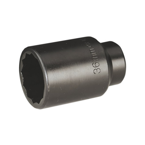 Impact Socket 36mm Bi-Hex Deep 1/2"Sq Drive | Forged and heat treated Chrome Vanadium steel impact grade bi-hex deep socket, chemically blackened for corrosion resistance. | toolforce.ie