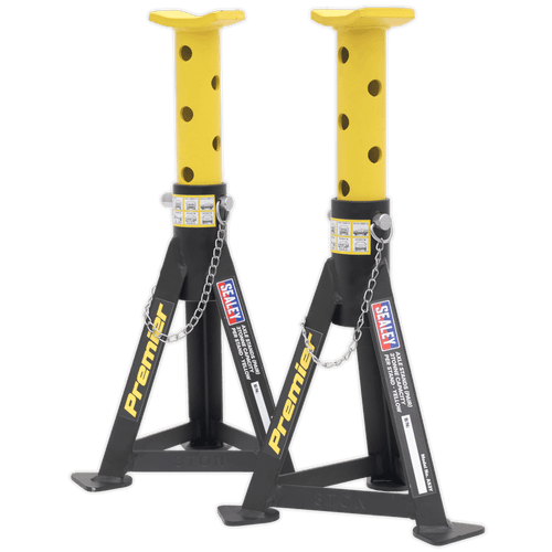 Sealey 3 Tonne Capacity Axle Stands (Pair) in Yellow AS3Y | Heavy-duty axle stands to safely support vehicles for extended periods of time. | TOOLFORCE.IE