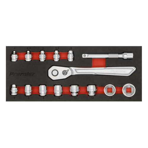 Low Profile Socket Set 15pc 1/4"Sq Drive Metric - Platinum Series | Manufactured from hardened and tempered Chrome Vanadium steel with a micro satin finish. | toolforce.ie