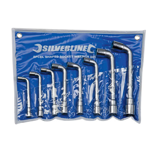 Silverline L-Shaped Socket Wrench Set 8pce 755060 | 6-point socket head. Go-through short end. | toolforce.ie