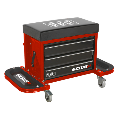 Sealey Mechanics Seat with Tool Storage SCR18R | Mobile utility seat, toolbox solution for keeping commonly used tools to hand. | toolforce.ie