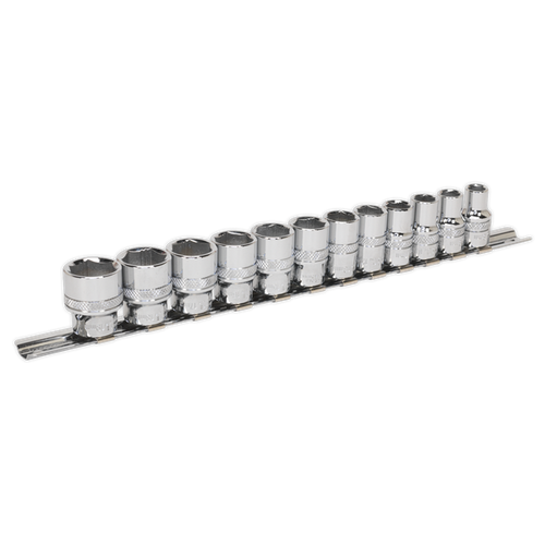 Socket Set 12pc 3/8"Sq Drive Lock-On 6pt Metric | Manufactured from hardened and tempered high grade Chrome Vanadium 6142 steel. | toolforce.ie