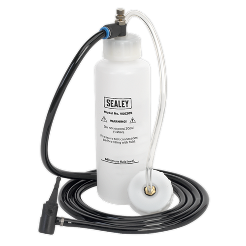 Sealey Brake & Clutch Vacuum Bleeder VS0205-1 | Innovative design incorporates valve for control of air pressure, extra long air hose for use with larger vehicles and magnetic reservoir base to prevent accidental spillage. | toolforce.ie