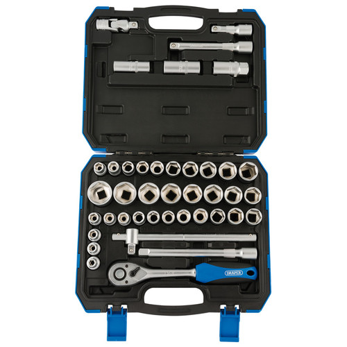 Draper Combined MM/AF Socket Set, 1/2" Sq. Dr. (41 Piece) (HD41AM) | Six point sockets made from chrome vanadium steel that's hardened and tempered with  a micro satin finish. | toolforce.ie