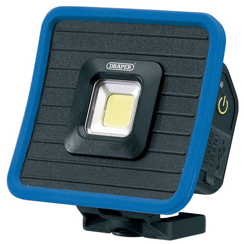 Draper COB LED Rechargeable Mini Flood Light and Power Bank with Magnetic Base and Hanging Hook, 10W, 1000 Lumens, Blue, USB-C Cable Supplied (RMFL/1000)