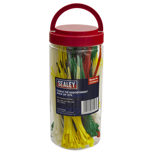 Sealey Cable Tie Assortment Pack of 375 CT375 | Pack of approximately 375 cable ties. | toolforce.ie