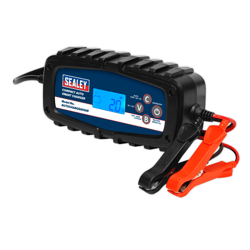 Sealey Compact Auto Smart Charger 4A 9-Cycle 6/12V - Lithium AUTOCHARGE400HF | Dual voltage smart charger/maintainer ensures that the battery is kept fully charged and ready-to-use for extended periods of time. | toolforce.ie