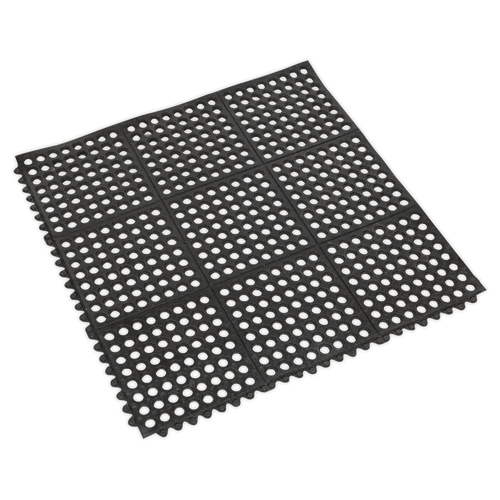 Sealey Interlocking Anti-Fatigue Matting 920 x 920mm MIC9292 | Hard-wearing rubber anti-slip mat provides fatigue relief and insulation from cold concrete floors. | toolforce.ie