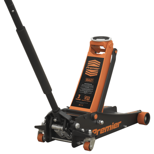 Sealey Trolley Jack 3tonne Rocket Lift Orange 3040AO | Single-piece hydraulic unit with heavy base design and large jacking saddle. | toolforce.ie