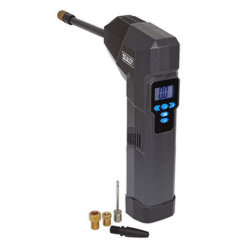 Sealey Compact Rechargeable Tyre Inflator & Power Bank with Work Light CTI120 | Compact digital tyre inflator with output of 12L/min. | toolforce.ie