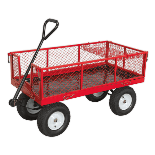 Sealey Platform Truck with Sides Pneumatic Tyres 450kg Capacity CST806 | Heavy-duty rust resistant steel construction. | toolforce.ie