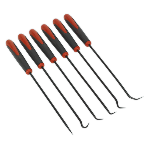 Sealey Pick & Hook Set 6pc Extra-Long AK5215 | Six long reach picks with black finished steel shafts. | toolforce.ie