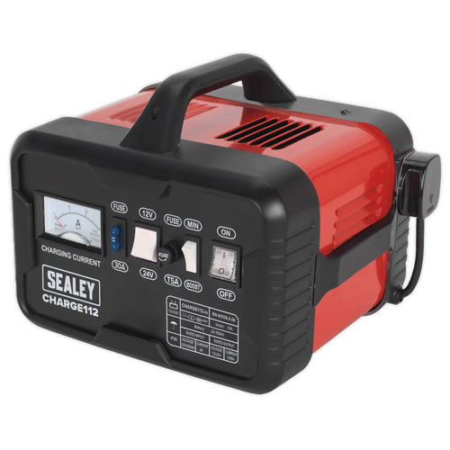 Sealey Battery Charger 16A 12/24V 230V CHARGE112 | Steel case with carry handle, this single phase charger features plenty of ventilation to help maintain low transformer temperatures. | toolforce.ie