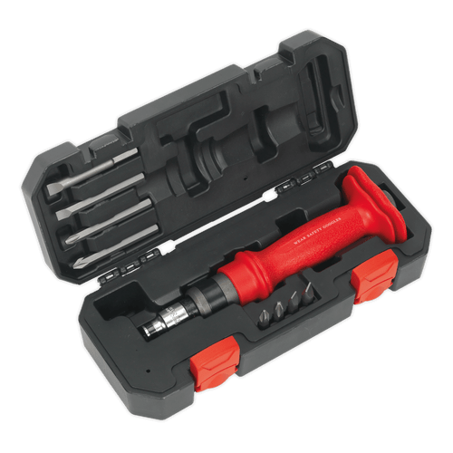 Sealey Impact Driver Set 10pc Heavy-Duty Protection Grip AK2084 | Heavy-duty 1/2"Sq drive impact driver with composite handle and integral knuckle guard. | toolforce.ie