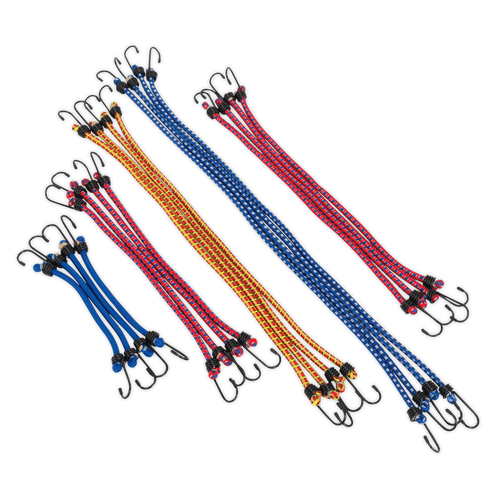 Sealey Elastic Cord Set 20pc BCS20 | Elastic cords make tying items down quick and easy. | toolforce.ie