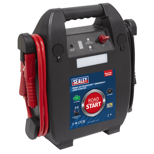 Sealey RoadStart® Emergency Jump Starter 12V 5L 8-Cylinder RS103B | Composite case with integral battery clamp storage and carry handle. | toolforce.ie