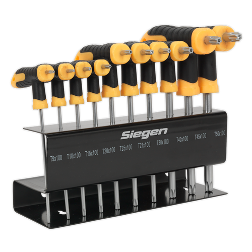 Sealey TRX-Star* Key Set 10pc T-Handle S01151 | Hardened and tempered Chrome Vanadium steel shafts with a polished satin finish. | toolforce.ie