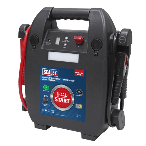 Sealey RoadStart® Emergency Jump Starter 12V 2L 4 Cylinder RS1B | Composite case with integral battery clamp storage and carry handle. | toolforce.ie