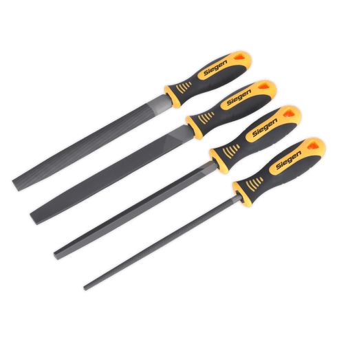 Sealey File Set 4pc 200mm S0629 | Selection of popular second-cut files with soft grip handles for comfort and control. | toolforce.ie