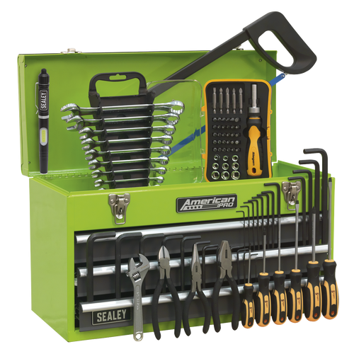 Sealey Portable Tool Chest 3 Drawer With 93pc Tool Kit AP9243GGHVCOM | Sealey American Pro Top Box | 3 roller bearing drawers | toolforce.ie