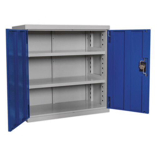 Sealey Industrial Cabinet 2 Shelf 900mm APICCOMBOH2 | Industrial quality, double door, freestanding cabinet with two shelves. | toolforce.ie