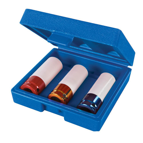 Silverline Impact Alloy Wheel Nut Socket Set 3pce 990253, Chrome molybdenum, hardened, tempered & anodised for corrosion resistance.