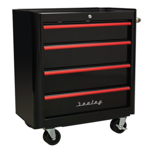 Sealey Rollcab 4 Drawer Retro Style- Black with Red Anodised Drawer Pulls AP28204BR